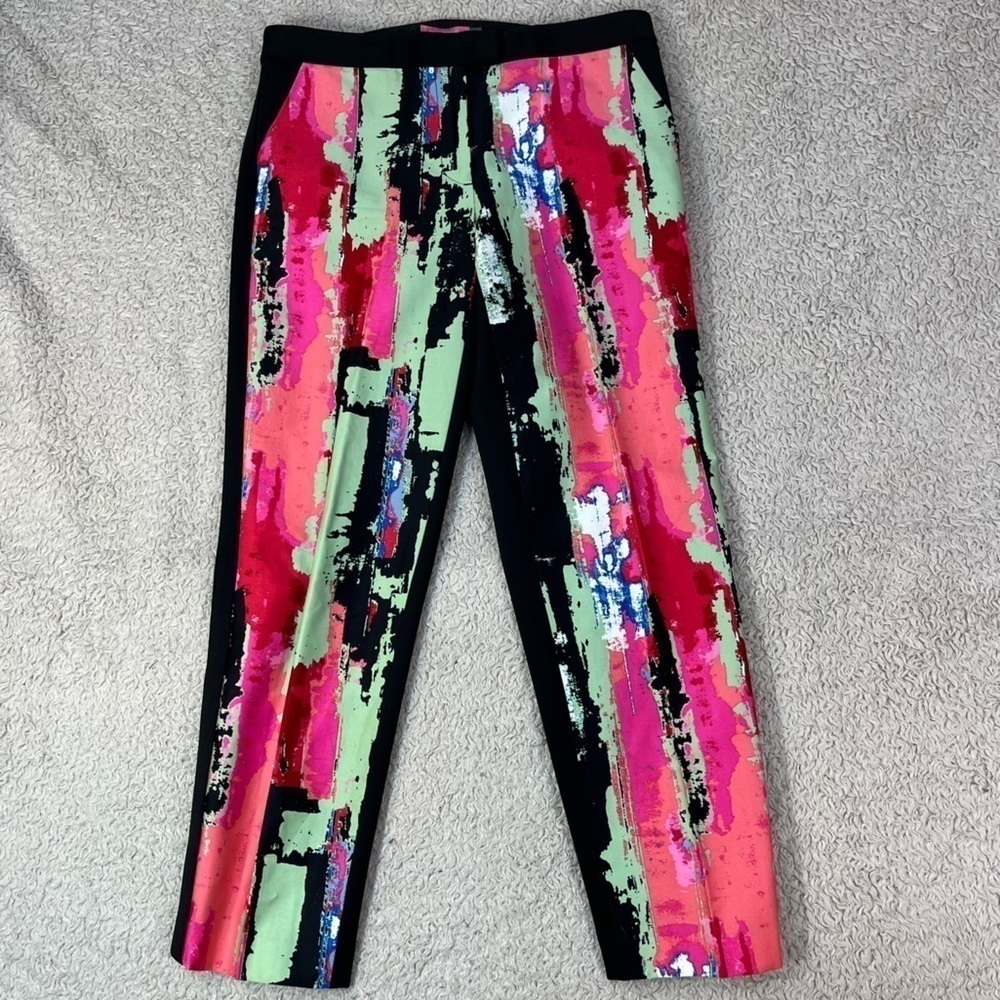 Isaac Mizhari 2-Tone Ankle Pants Trousers Front Vibrant Colors Back Black Size 4